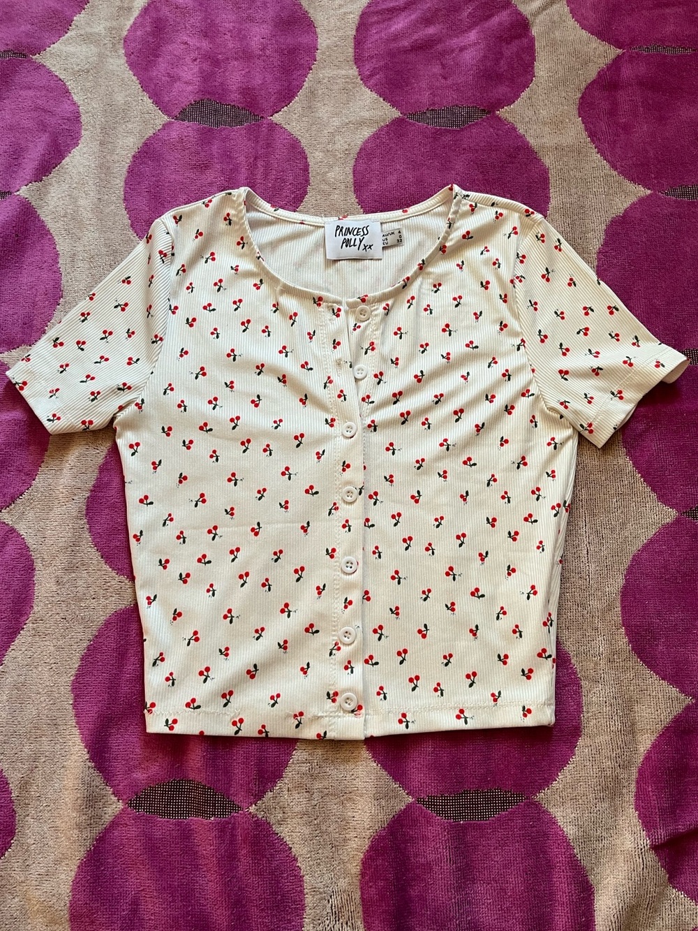 🍒 Princess Polly Cherry Button Front Crop Top sz 0